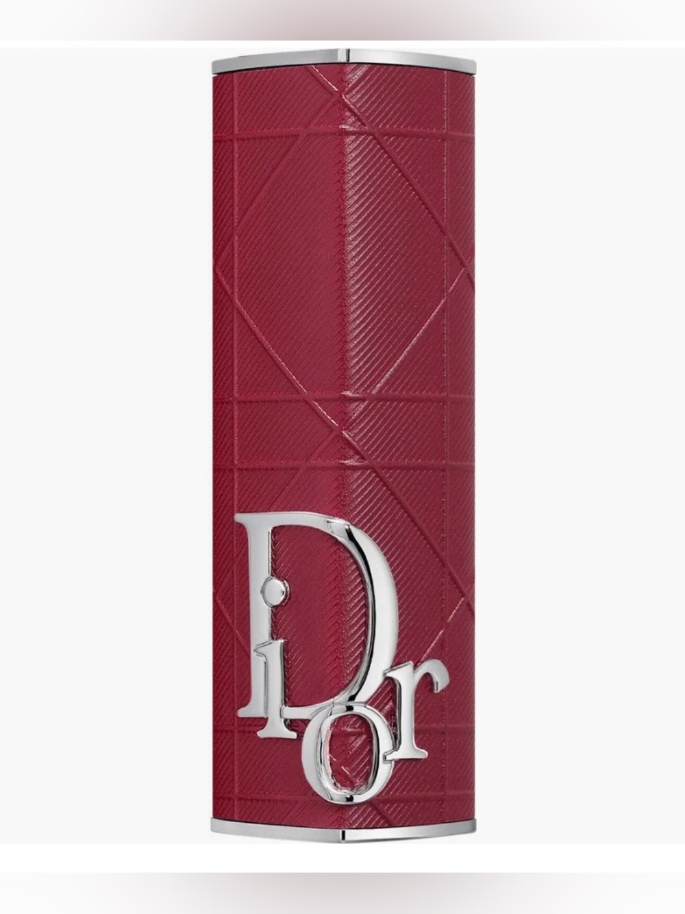 Christian Dior Lipstick Case Deep Berry red Cannage design silver toned logo